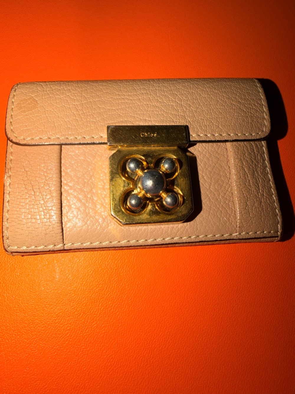 Chole’ Leather Key Holder Wallet in Taupe with Gold Hardware